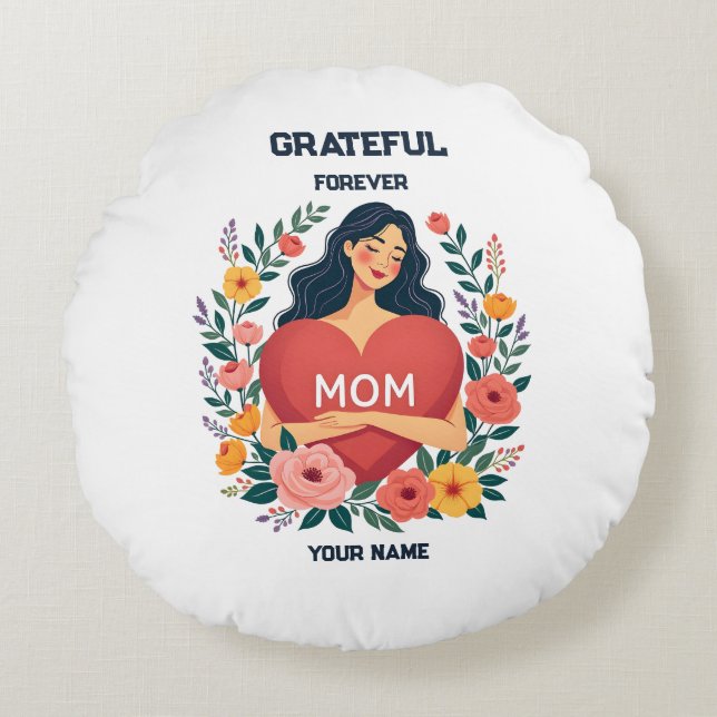 Persoonlijk Cadeau voor Moeder | Aangepaste Naam O Rond Kussen (Voorkant)