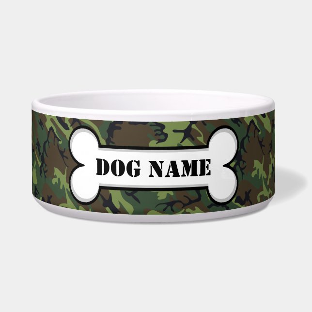 Persoonlijk Camo Dog Bone Voerbakje (Voorkant)