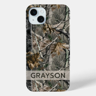 Persoonlijk camouflage met bos takken iPhone 15 mini hoesje