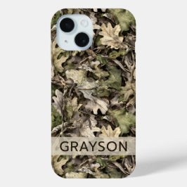 Persoonlijk Camouflagepatroon met Bladeren iPhone 15 Case