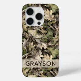 Persoonlijk Camouflagepatroon met Bladeren iPhone 15 Pro Case