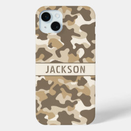 Persoonlijk camouflagepatroon voor de woestijn iPhone 15 mini hoesje