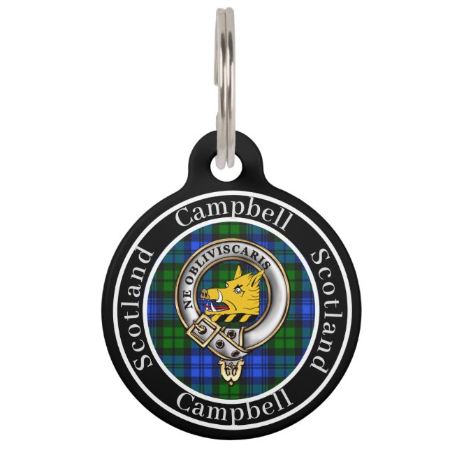 Persoonlijk Campbell Clan Badge & Tartan  Huisdierpenning (Voorkant)