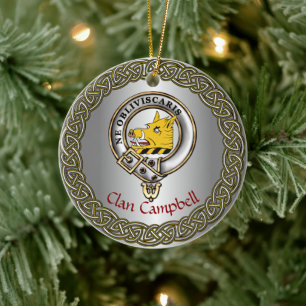 Persoonlijk Campbell Clan Badge & Tartan Thistle Keramisch Ornament