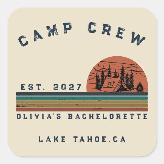 Persoonlijk Camping Weekend Bachelorette Feest Vierkante Sticker (Voorkant)