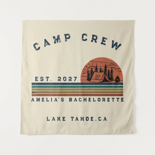 Persoonlijk Camping Weekend Bachelorette Feest Wandkleed (Voorkant)