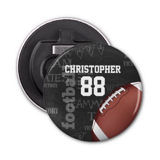 Persoonlijk Chalkboard Amerikaans Football Button Flesopener (Voorkant)