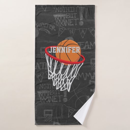Persoonlijk Chalkboard Basketball en Hoop Bad Handdoek (Badhanddoek)