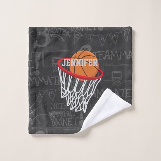 Persoonlijk Chalkboard Basketball en Hoop Bad Handdoek (Wasdoekje)