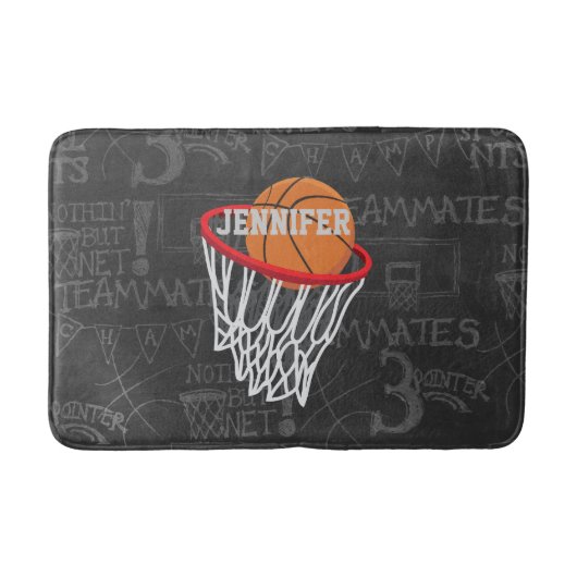 Persoonlijk Chalkboard Basketball en Hoop Badmat (Voorkant)