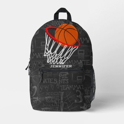 Persoonlijk Chalkboard Basketball en Hoop Bedrukte Rugzak (Voorkant)