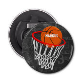 Persoonlijk Chalkboard Basketball en Hoop Button Flesopener (Voorkant)