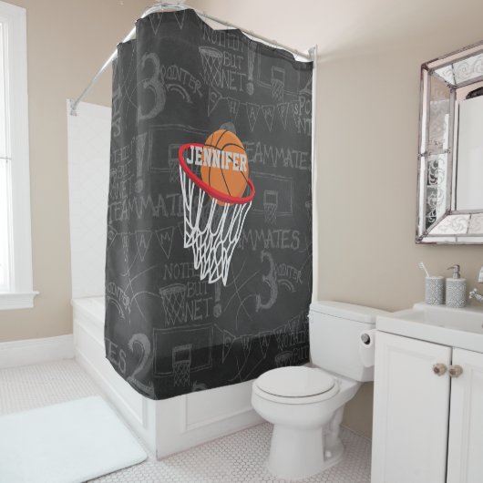 Persoonlijk Chalkboard Basketball en Hoop Douchegordijn (In situ)
