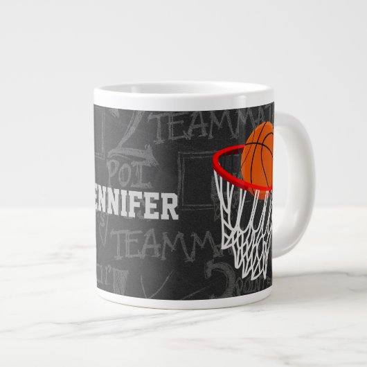 Persoonlijk Chalkboard Basketball en Hoop Grote Koffiekop (Voorkant rechts)