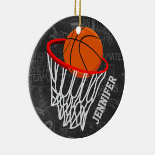 Persoonlijk Chalkboard Basketball en Hoop Keramisch Ornament