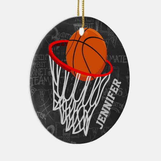 Persoonlijk Chalkboard Basketball en Hoop Keramisch Ornament (Rechts)