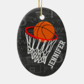 Persoonlijk Chalkboard Basketball en Hoop Keramisch Ornament (Achterkant)