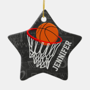 Persoonlijk Chalkboard Basketball en Hoop Keramisch Ornament