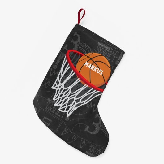 Persoonlijk Chalkboard Basketball en Hoop Kleine Kerstsok (Voorkant (Hangend))