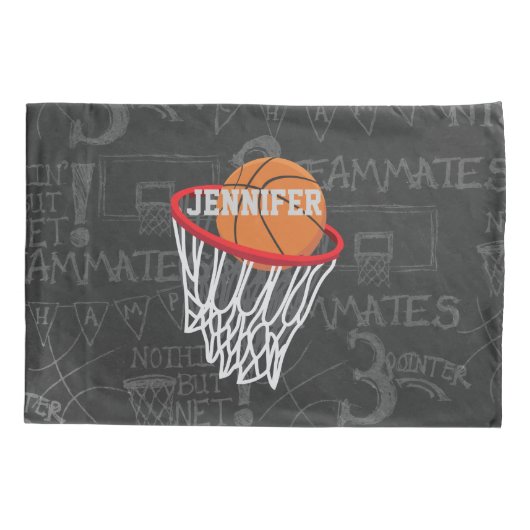Persoonlijk Chalkboard Basketball en Hoop Kussensloop (Achterkant)