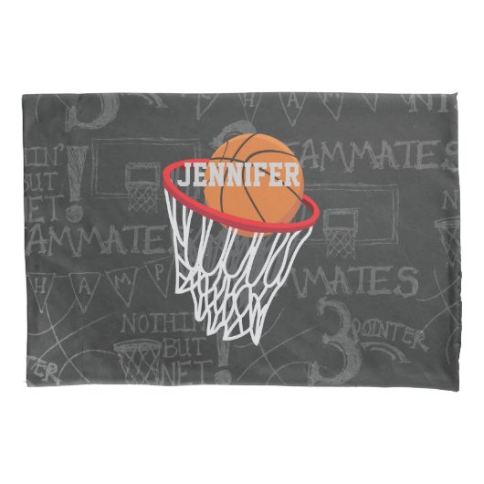 Persoonlijk Chalkboard Basketball en Hoop Kussensloop (Voorkant)
