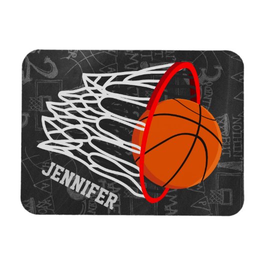 Persoonlijk Chalkboard Basketball en Hoop Magneet (Horizontaal)