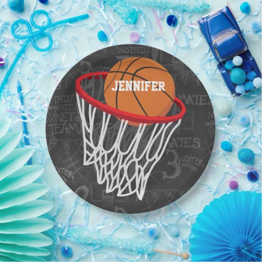 Persoonlijk Chalkboard Basketball en Hoop Papieren Bordje (Feest)