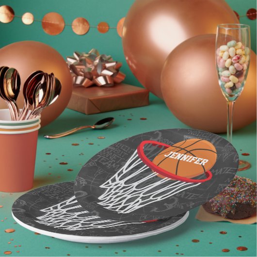 Persoonlijk Chalkboard Basketball en Hoop Papieren Bordje (Multi)