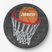 Persoonlijk Chalkboard Basketball en Hoop Papieren Bordje (Voorkant)