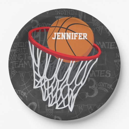 Persoonlijk Chalkboard Basketball en Hoop Papieren Bordje (Voorkant)