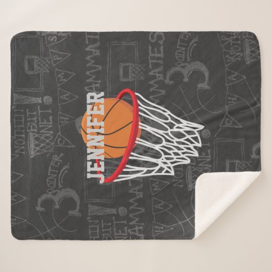 Persoonlijk Chalkboard Basketball en Hoop Sherpa Deken (Voorkant (horizontaal))