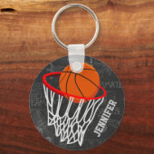 Persoonlijk Chalkboard Basketball en Hoop Sleutelhanger (Voorkant)