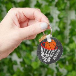 Persoonlijk Chalkboard Basketball en Hoop Sleutelhanger