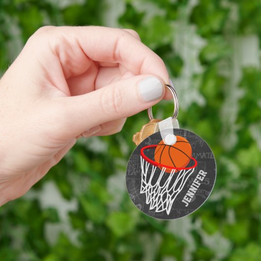 Persoonlijk Chalkboard Basketball en Hoop Sleutelhanger (Hand)