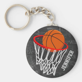 Persoonlijk Chalkboard Basketball en Hoop Sleutelhanger
