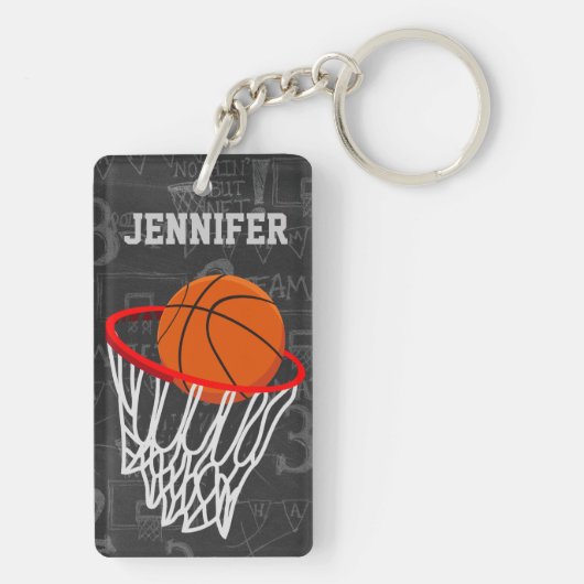 Persoonlijk Chalkboard Basketball en Hoop Sleutelhanger (achterkant)