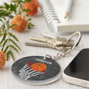 Persoonlijk Chalkboard Basketball en Hoop Sleutelhanger