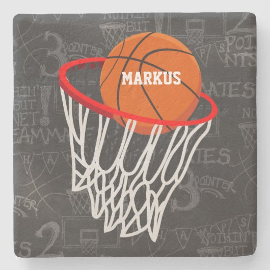 Persoonlijk Chalkboard Basketball en Hoop Stenen Onderzetter (Voorkant)
