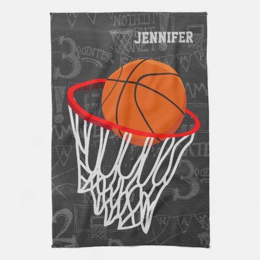Persoonlijk Chalkboard Basketball en Hoop Theedoek (Verticaal)
