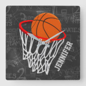 Persoonlijk Chalkboard Basketball en Hoop Vierkante Klok (Voorkant)