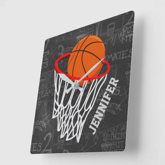 Persoonlijk Chalkboard Basketball en Hoop Vierkante Klok (Hoek)