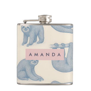 Persoonlijk Charmant Elegant Blauw Luiaard Patroon Heupfles