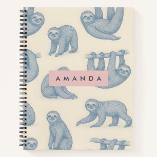 Persoonlijk Charmant Elegant Blauw Luiaard Patroon Notitieboek