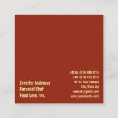 Persoonlijk chef-kok Sous Chef Restaurant Vierkante Visitekaartje (Achterkant)