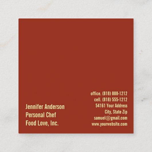 Persoonlijk chef-kok Sous Chef Restaurant Vierkante Visitekaartje (Achterkant)