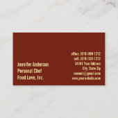 Persoonlijk chef-kok Sous Chef Restaurant Visitekaartje (Achterkant)