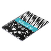Persoonlijk Chevron Bloem Zwart Wit Monogram Notitieboek (Linkerzijde)