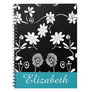 Persoonlijk Chevron Bloemmotief Zwart Wit Monogram Notitieboek