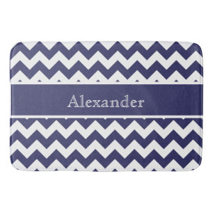 Persoonlijk Chevron Navy Blauwe Witte achtergrond Badmat