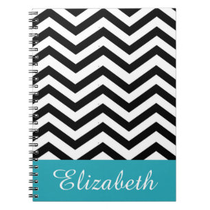 Persoonlijk Chevron Zwart Wit Teal Monogram Notitieboek